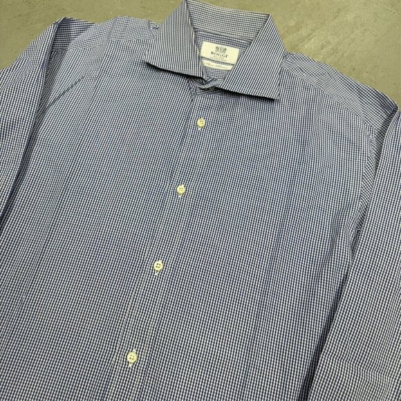 BOGGI Milano Super Classics Blue Check Dress Shirt 41 16 Large - Picture 2 of 6